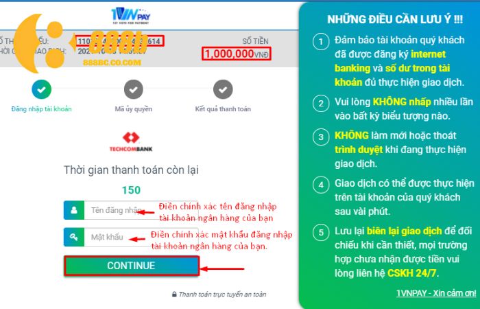 Người chơi có thể nạp tiền vào 888B qua ngân hàng