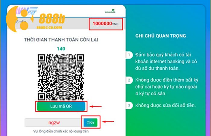 Hãy giữ biên lai giao dịch đầy đủ khi nạp tiền 888B